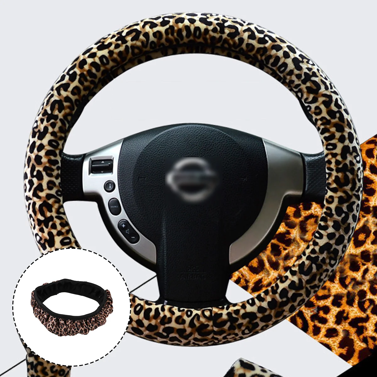 Steering Wheel Cover Car Universal Cars Hairy Leopard Print Leopord Pattern Sleeve Emulsion