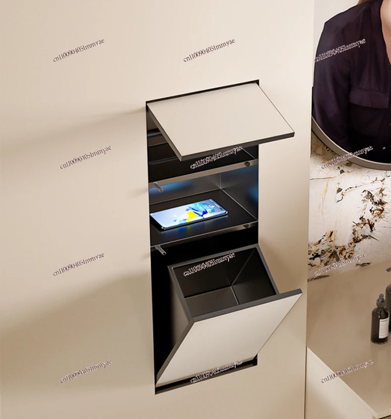 Toilet hidden stainless steel trash can embedded tissue box
