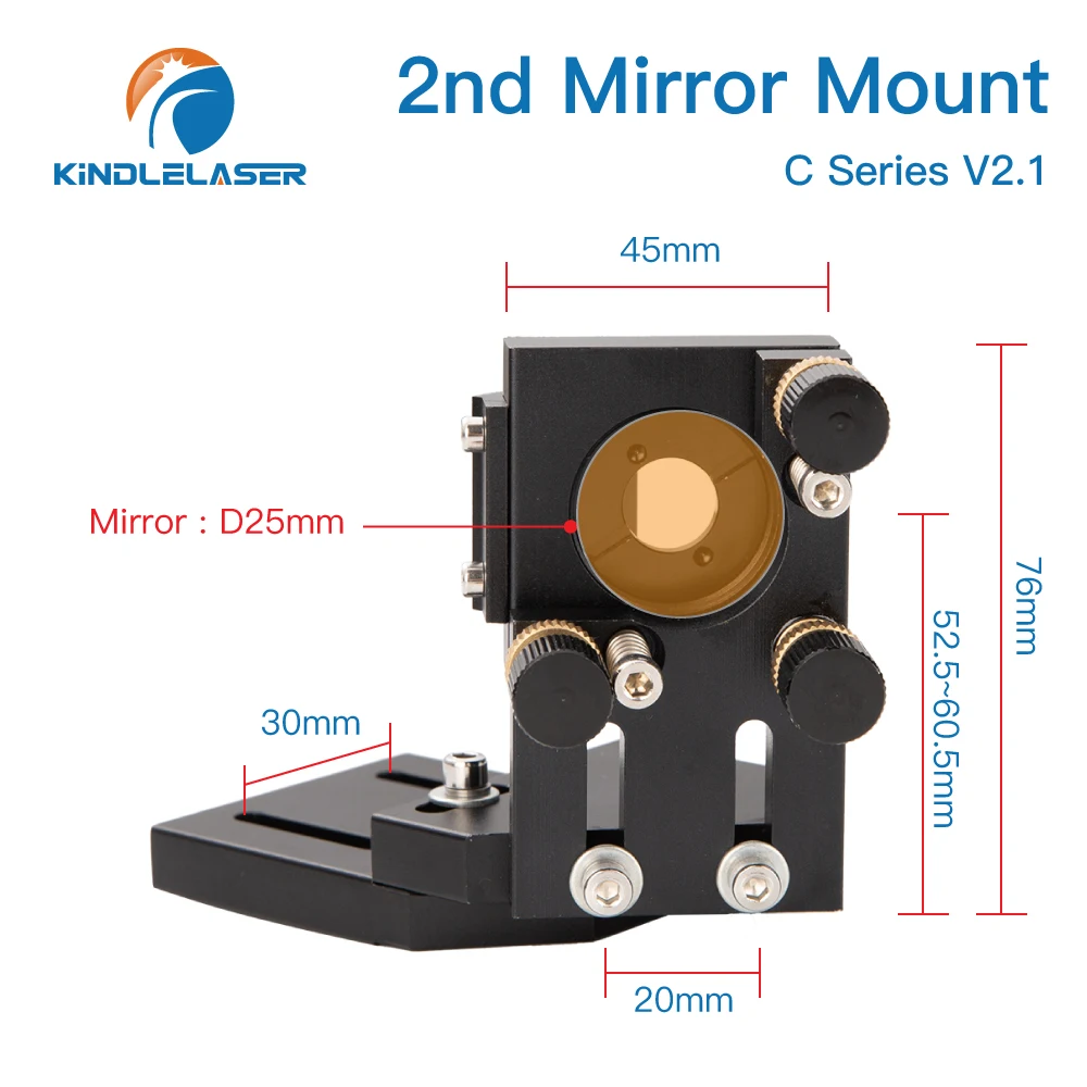 Kindlelaser CO2 Black Second Laser Mount Mirror 25mm Mirror Mount Integrative Mount For Lase Engraving Machine