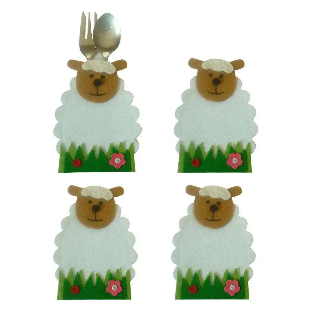 4Pcs/set Easter Knife Fork Bags Non-woven Cartoon Sheep Easter Rabbit Cutlery Holder Bag Tableware Organizer Easter Decorations