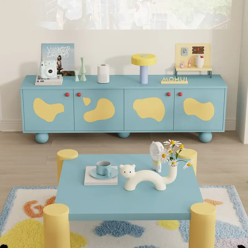 French Cream Style Low Storage Cabinet Living Room TV Stand Display Unit Wooden Sideboard Modern Dopamine Furniture for Home