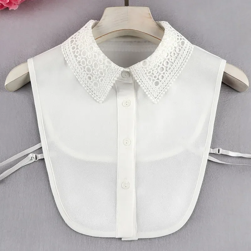 Linbaiway Women Fake Collar Female Shirt Solid White Hollow False Collar Ladies Detachable Collar Dress Lapel Shirt Decororation