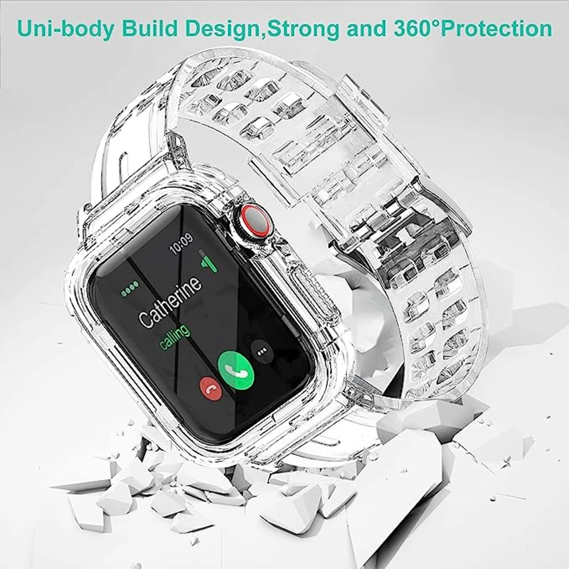 Clear Band + Case for Apple Watch 8 7 6 SE 5 3 2 Soft Transparent silicone Strap for iwatch Strap 40mm 44mm 42MM 41MM 45MM 49MM