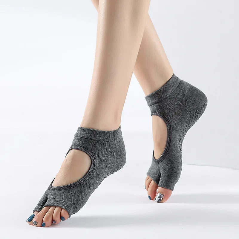 Kaus kaki Yoga tanpa jari profesional wanita kaus kaki Fitness Pilates sejuk antiselip kaus kaki katun Anti selip
