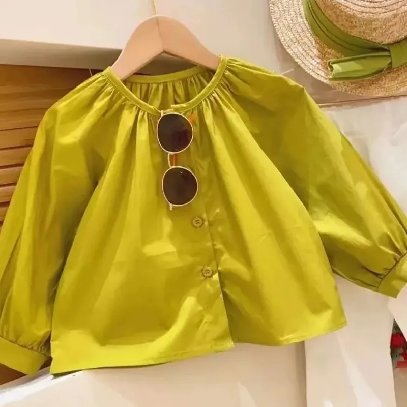 Baby Girls Clothing Set Spring  Autumn children Lantern Sleeves Solid Color Doll Shirt Micro La Casual Pants 2PCS Set Fashion