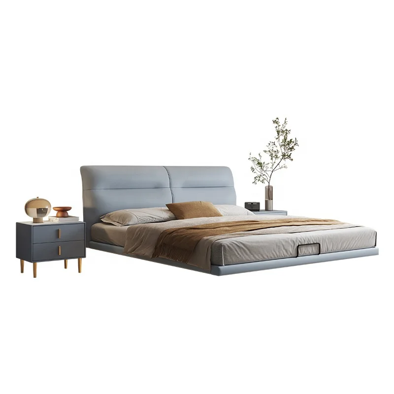 

Modern White Wooden Frame Bed Upholstered Leather Double Soft King Size Comforter Sets Bedroom Furniture Wholesale Apartments