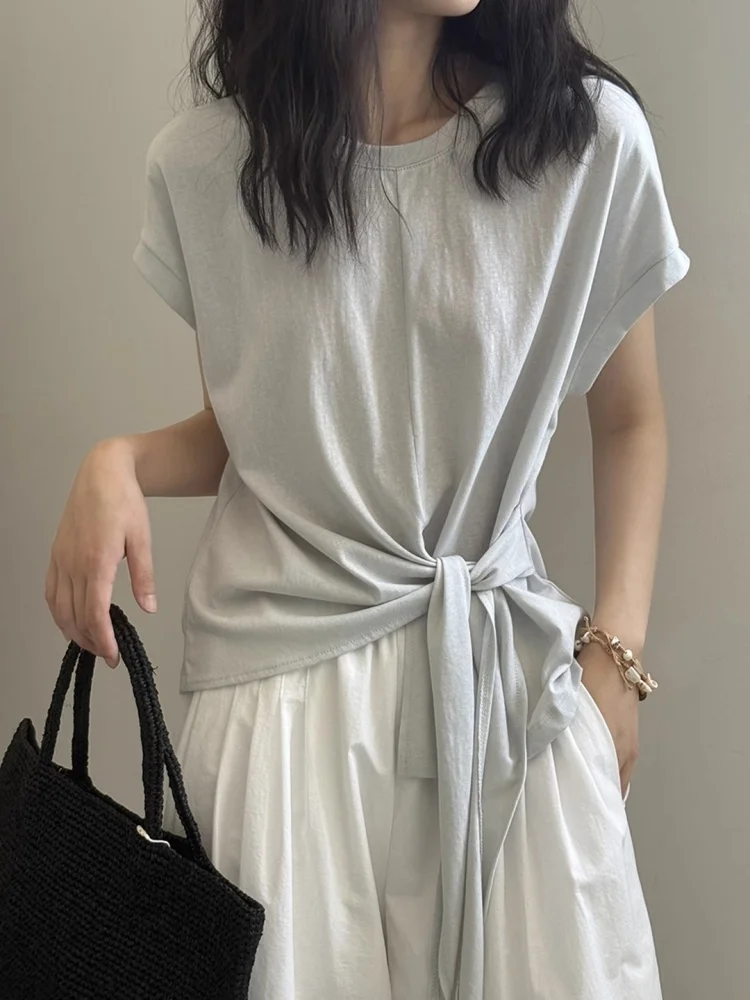 

Mint ey Asymmetrical Slit ort Sve Women's T-irt Slim Fit Summer Design Korean Sle Commute Pure Color Breathable