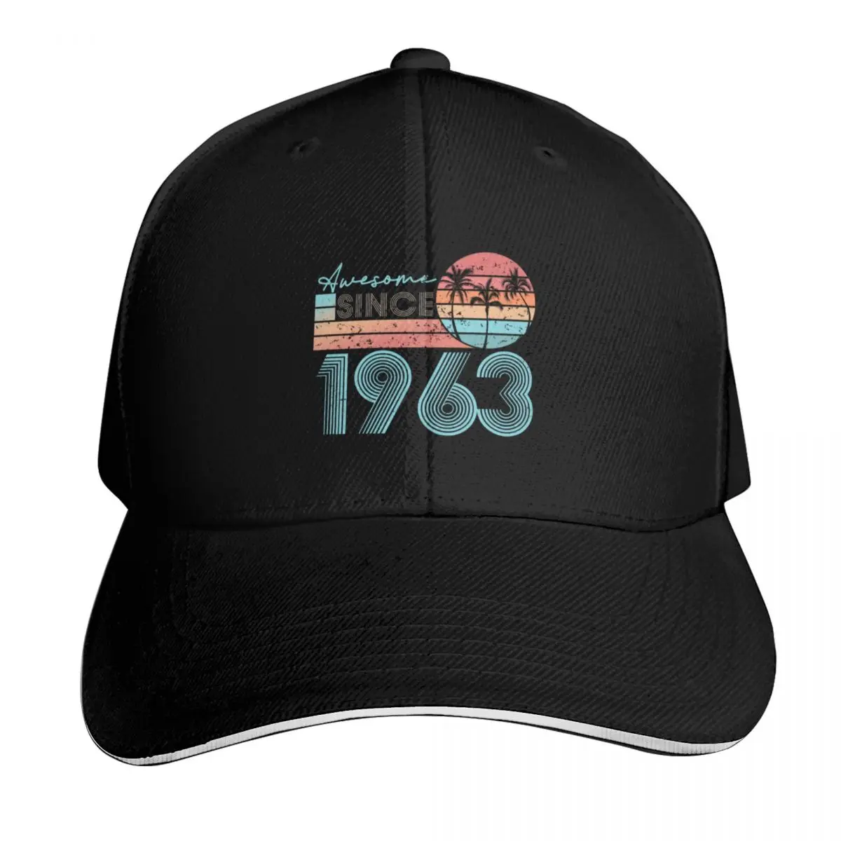 60th Birthday - 1963 Beach Sunset Vintage Shirt Baseball Cap Casual Daily Wear Quick Dry Performance Cotton Twill Breathable