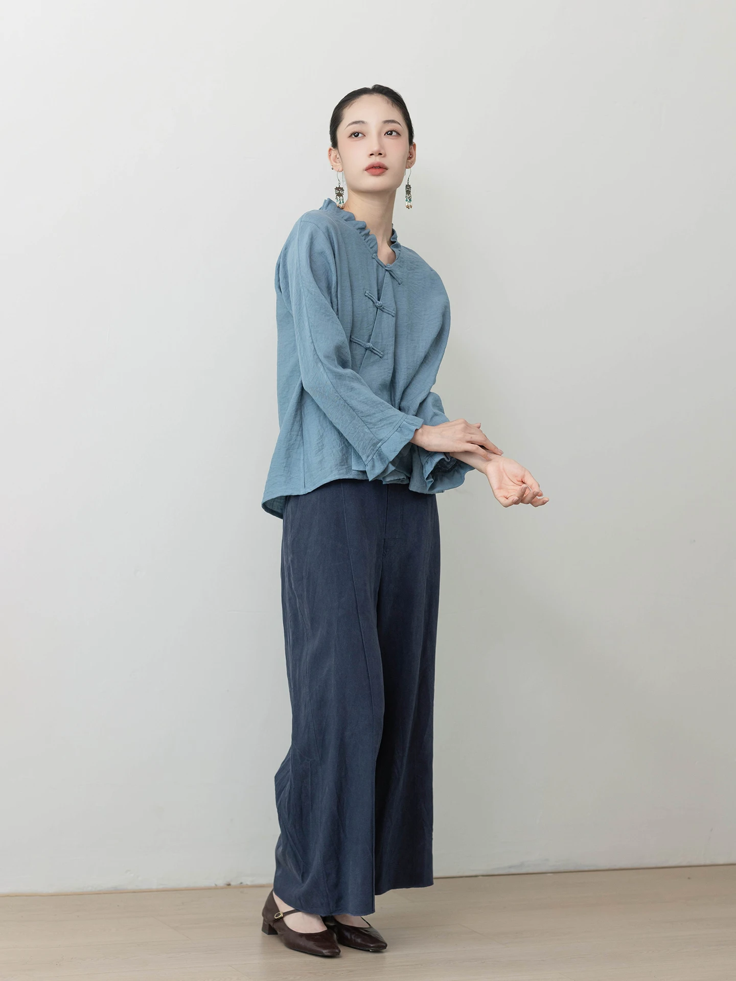 

Comfortable Loose Straight Leg Color Commute Casual Pants l Waist Zipper Closure Skin-friendly Breathable