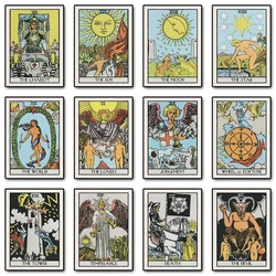 Abstract The Lovers Tarot Card Poster The Sun Moon Tower Tarot Canvas Painting Retro Wall Art Print Pictures for Room Home Decor