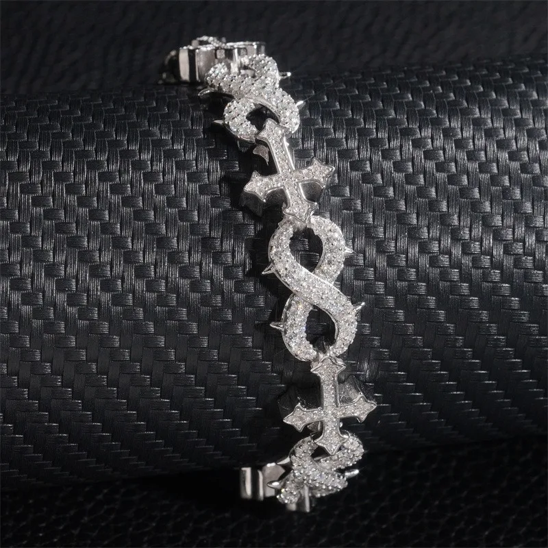 13MM D Color Moissanite Cross Infinity Cuban Bracelet Hiphop 925 Sterling Silver Shine Diamond Link Bracelet Necklace Pass Test