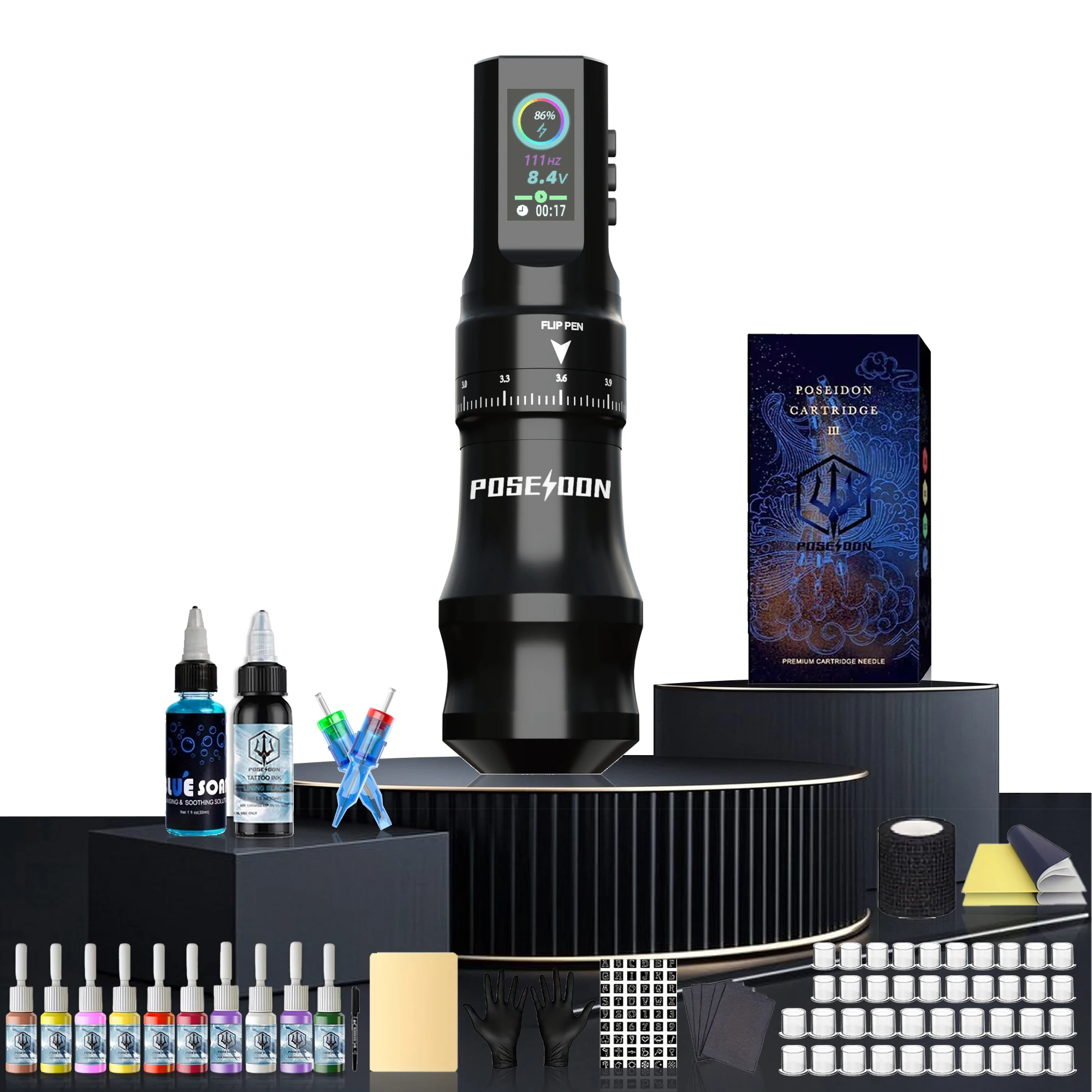 

Набор для татуировки POSEIDON, металлический регулируемый набор ручек для татуировки для перманентного макияжа, комплект тату-машины, беспроводной набор тату-пистолетов