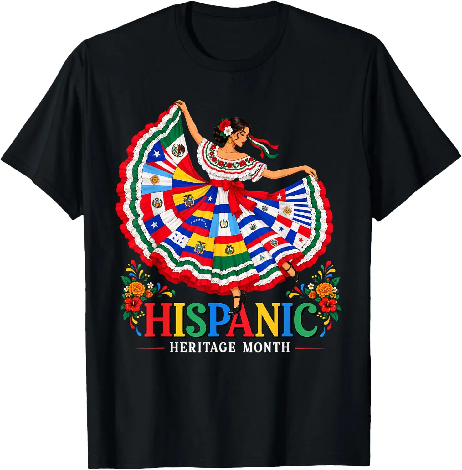Celebrate Hispanic Heritage Month Boho Floral Latino Women T-Shirt