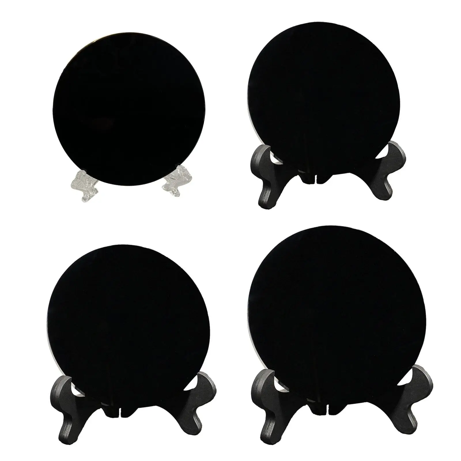 Obsidian Stone Disc Pocket Scrying Mirror with Stand, Round Mirror, Flat Disk,