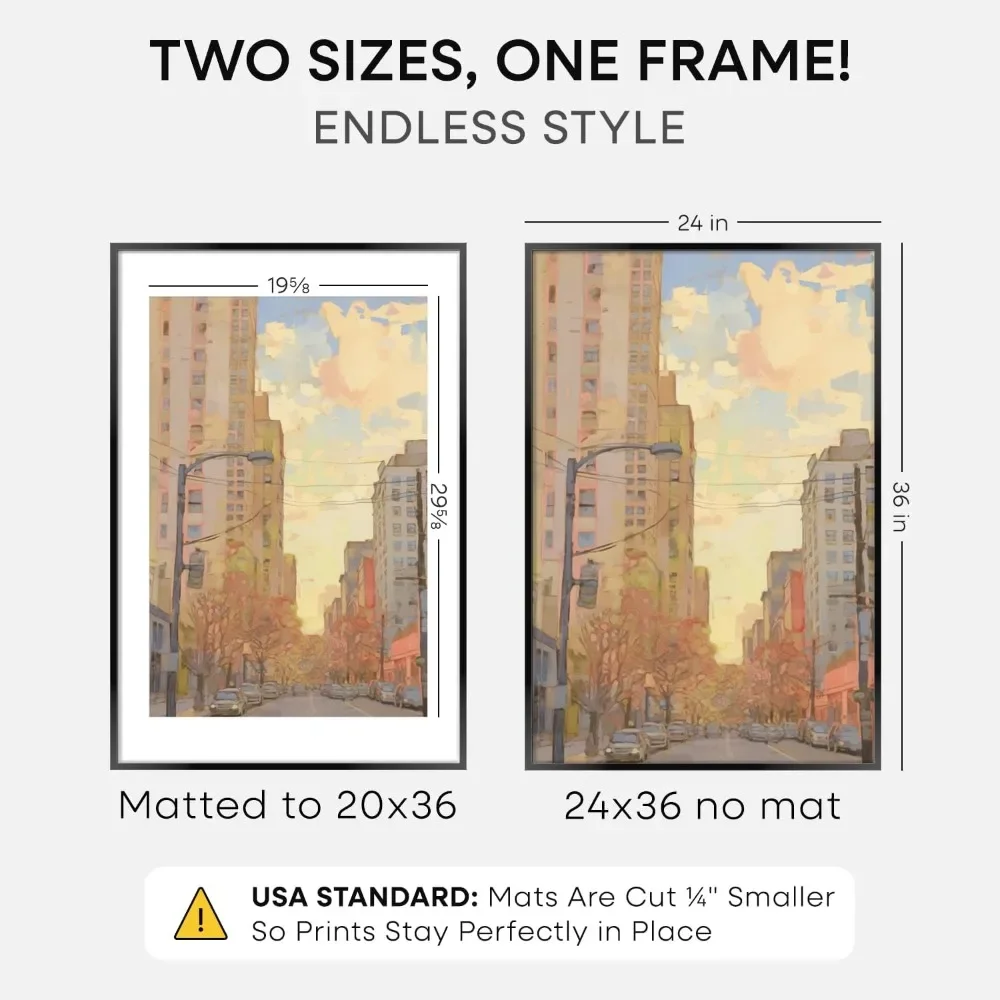 24x36 Black Metal Poster Frame, Tempered Glass, 20x30 Mat, Wall Mount