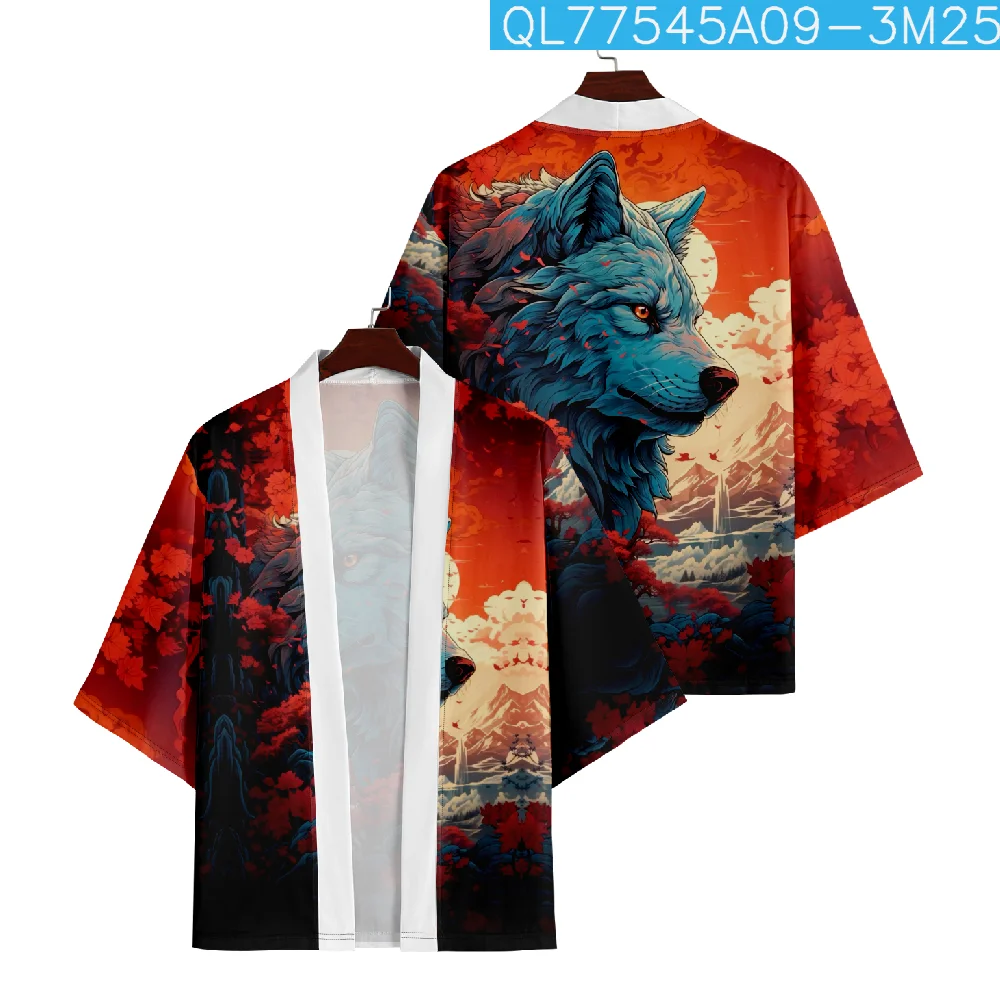 

Cartoon Wolf Kimono Streetwear Men Women Japanese Cardigan Harajuku Anime Clothing Robes