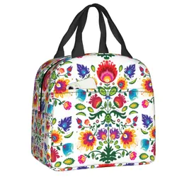 Bolsa de almuerzo con estampado de flores polacas para mujer, con aislamiento térmico fiambrera, a prueba de fugas, ideal para el trabajo, comida y Picnic