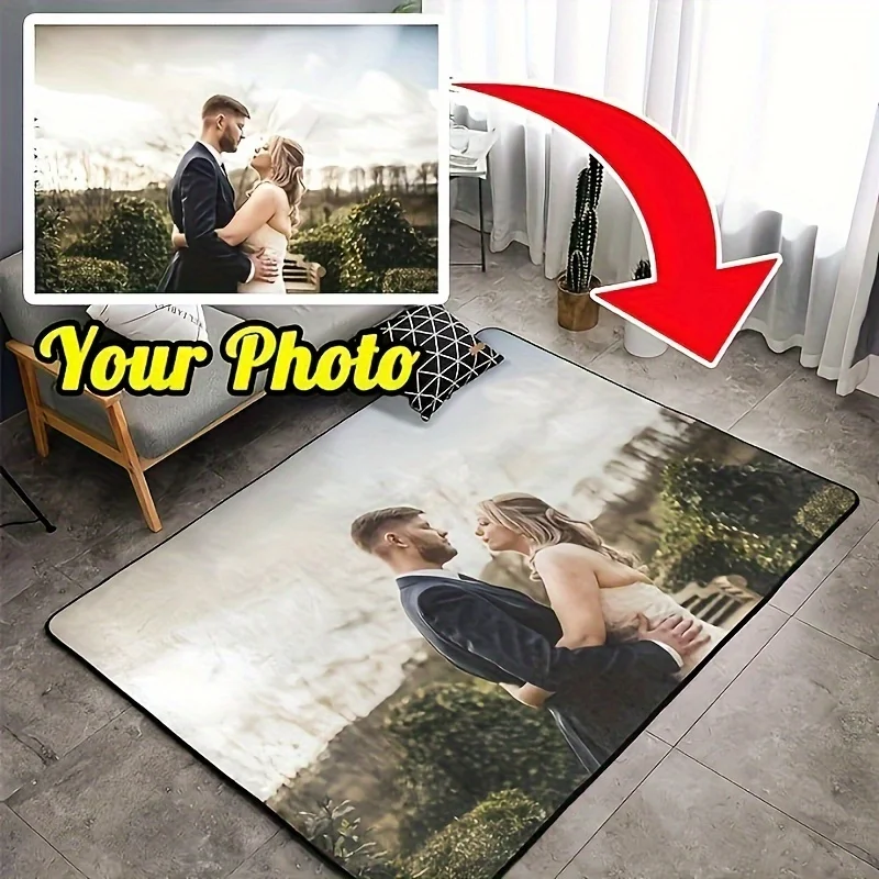Custom Photo Rug, Personalized Text & Image Print Carpet for Living Room Bedroom, DIY Customizable Floor Mat Home Decor