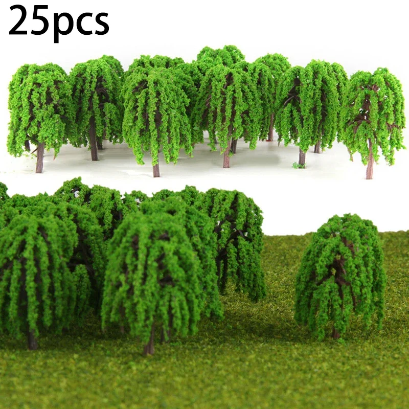 

Plant Model Tree Toy Greenery Kitchen Landscape Layout Plastic Resin Train Railway Willow 25pcs Decoration Green