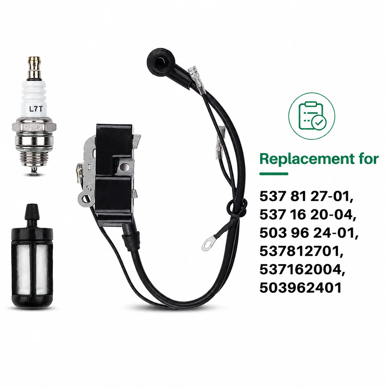 Ignition Coil Spark Plug Fuel Filter Kit for Husqvarna 372 372XP 372XPG 385 390 390XP 375K Replace 537162004 503962401 Saw Kit