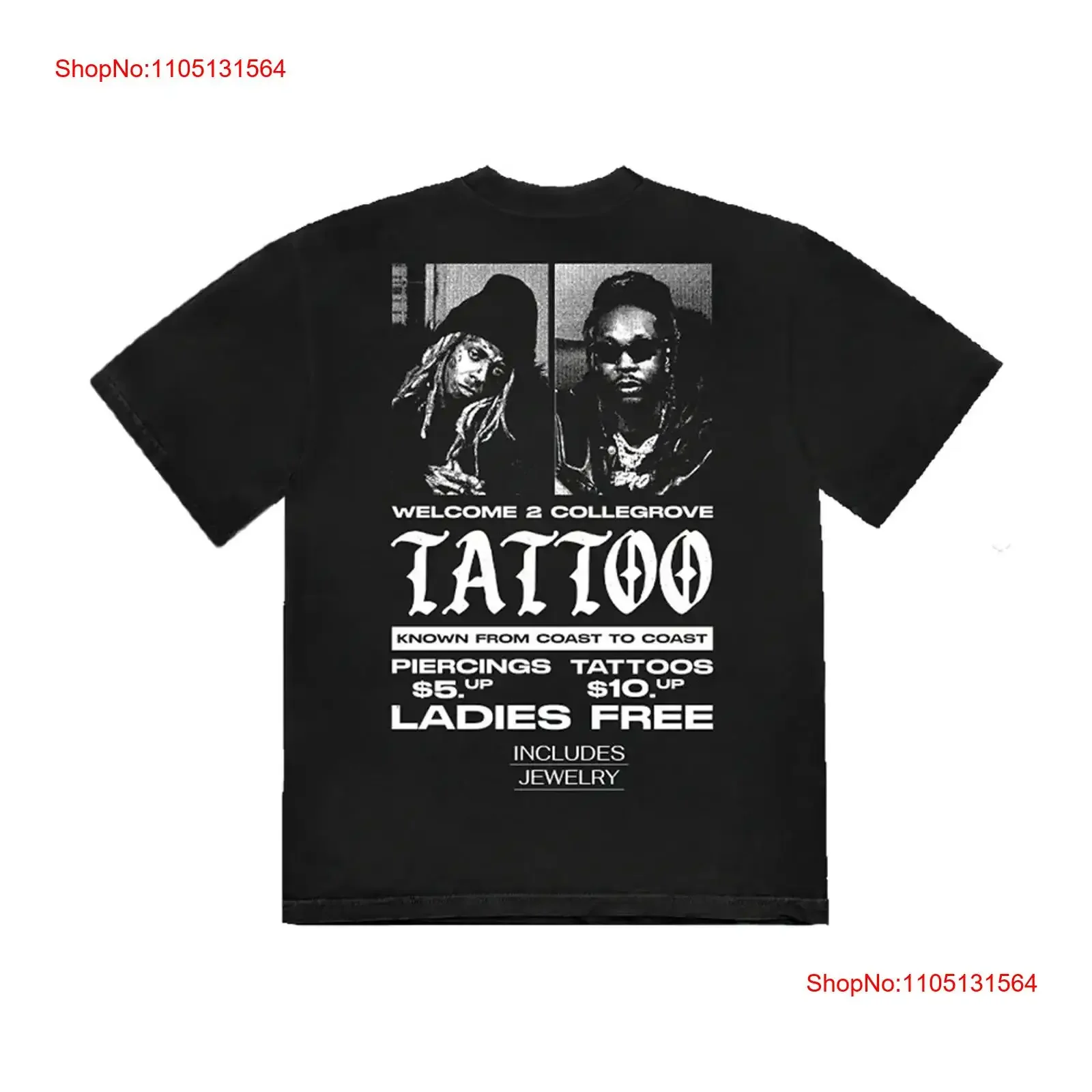 Collegrove Tattoo T Shirt on Black LIL WAYNE vintage Washed Unisex Casual designer clothes homme Breathable Versatile