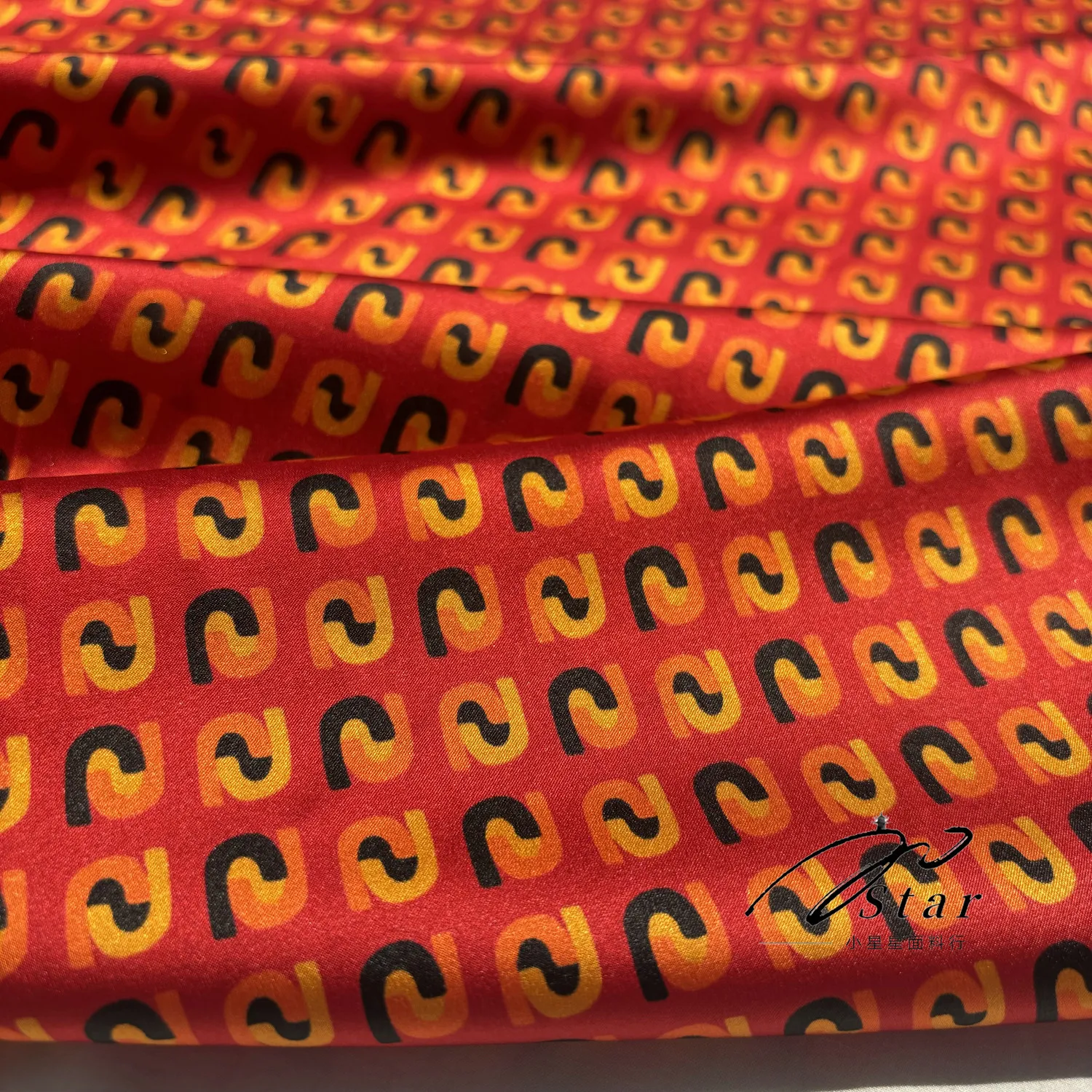 Orange Printed Stretch Silk Crepe Satin Fabric Silkworm Silk Satin Fabric Cheongsam Dress Spring and Summer