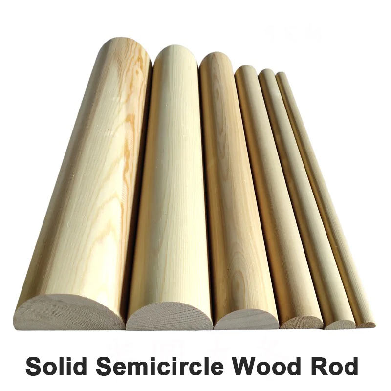 2Pcs Length 200-400mm Semicircle Wood Rod Solid Wood Strip for Airplane/Boat Model DIY Accessories Semicircle Diameter 20-60mm