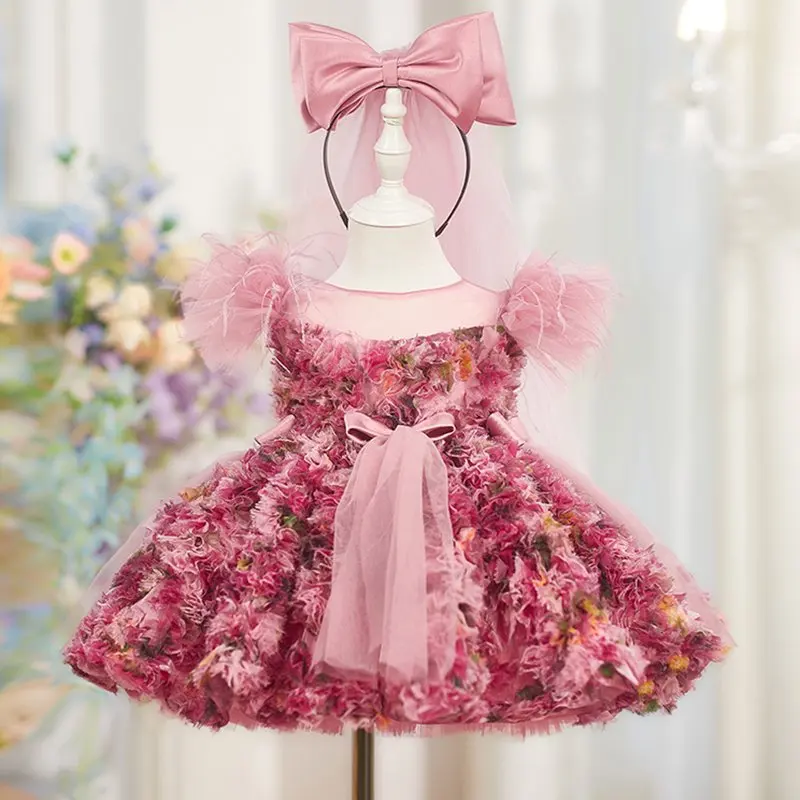 KLFLGD New Toddler Girl Dress Flower Girl Little Flying Sleeve Wedding Dress Summer Baby Girl Year End Party Dress