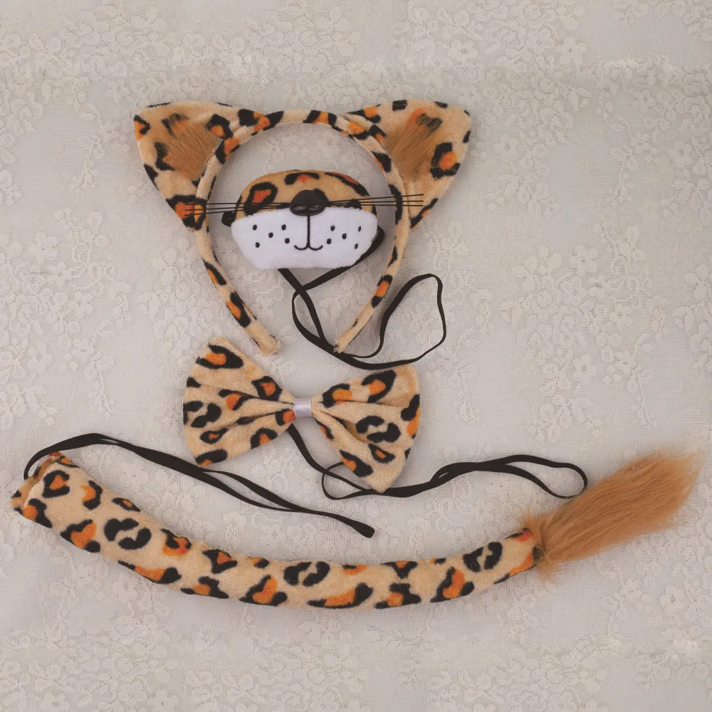 Adults Leopard headband Cosplay Kawaii Animal Ears Headband Funny Nose Face Wearings Halloween Party Costumes Bow Tie Tail