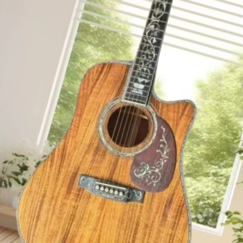 D45 41 Inch D Cutaway Acoustic Guitar Koa Body Ebony Neck Floral Vine Abalone Inlay Pickguard Singing Fingerstyle Free Shipping