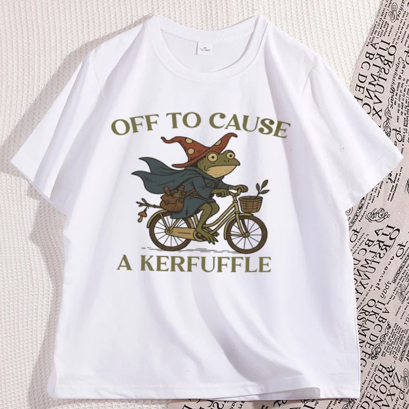 Off To Cause A Kerfuffle Frog T-shirt Men Women Causal Cotton Short Sleeve Funny Weirdcore Sayings Unique Tshirt Tee Clothes