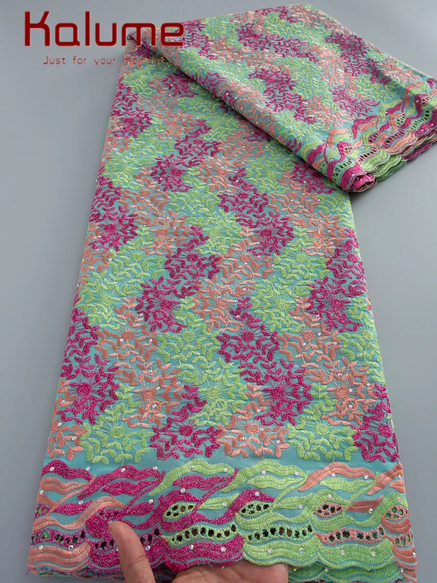 

Kalume Lace Dry Cotton Fabric High Quality 2026 African Nigerian Swiss Voile Embroidered Lace Fabric 5 Yard for Women Sewing