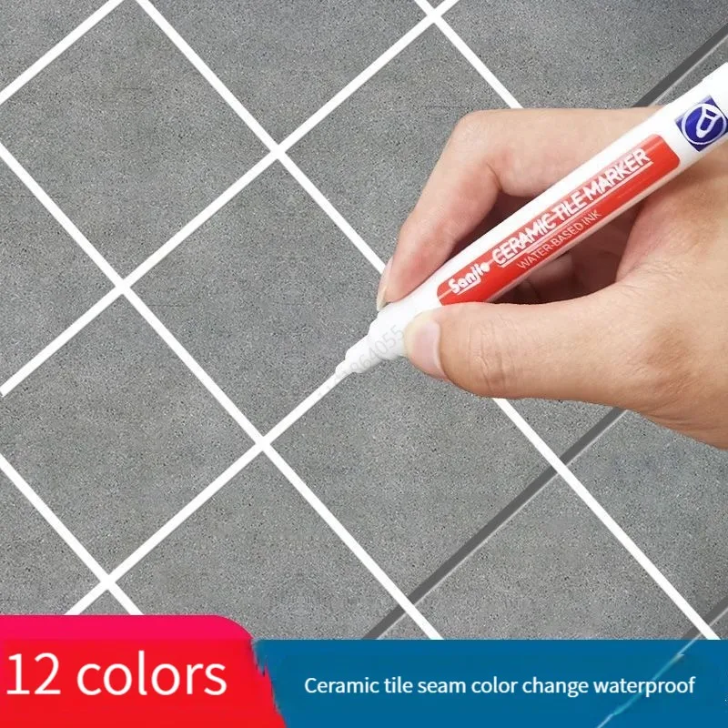 12 لون مقاوم للماء الأبيض الجص بلاط خطوط أقلام خطاط (ماركر) الفجوات إصلاح الحمام الخزف ملء الجص الطلاء وقلم السدادة #1