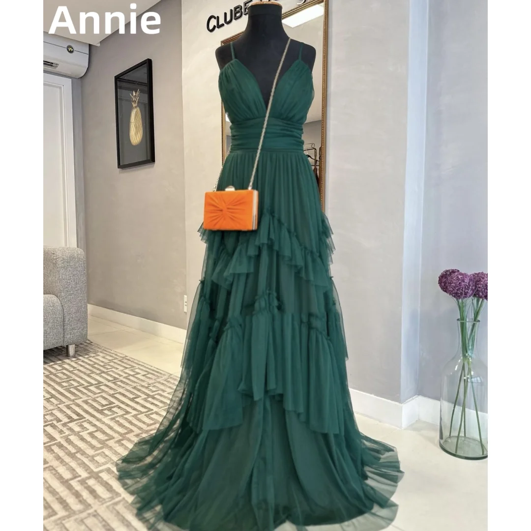 

Annie Dark Green Prom Dresses Elegant Lady Tulle Evening Dresses 2024فساتين السهرة Ruffle Layered Formal Occasions Party Dresses