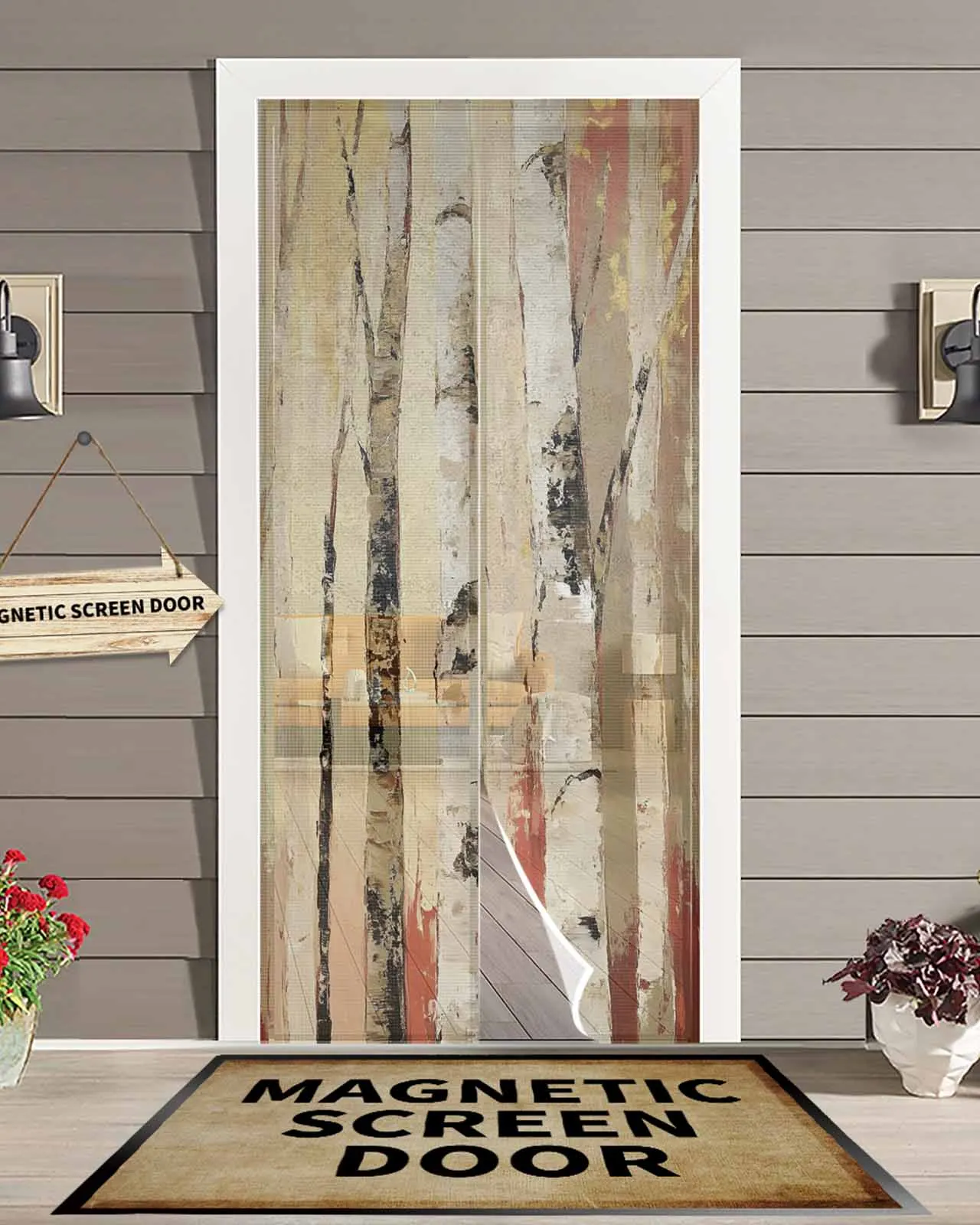 

Modern Autumn Birch Tree Magnetic Door Curtain Living Room Bedroom Home Anti-mosquito Screen Door Curtain