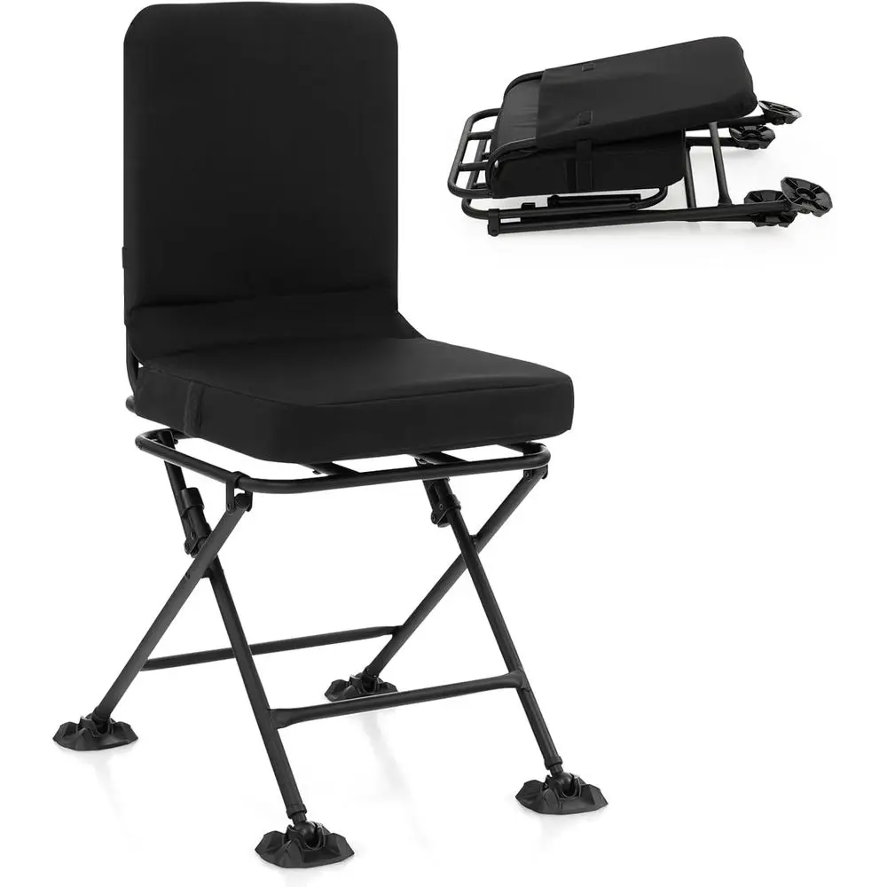 

360° Swivel Hunting Chair with Camo Seat, Padded Cushion, Non-Slip Oversized Footrest, Portable Hunting Gear