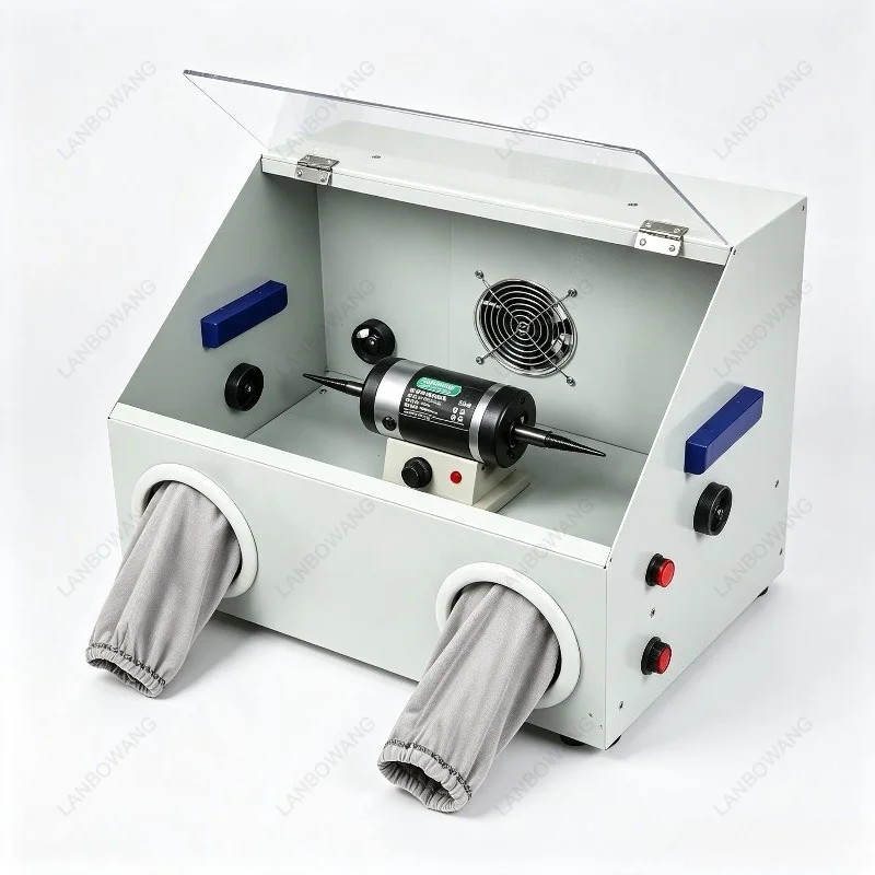 Small Desktop Grinding Polishing All-in-One with Dust Box Cover, Jewelry Metal Wenwan Cloth Wheel Buffer Machine