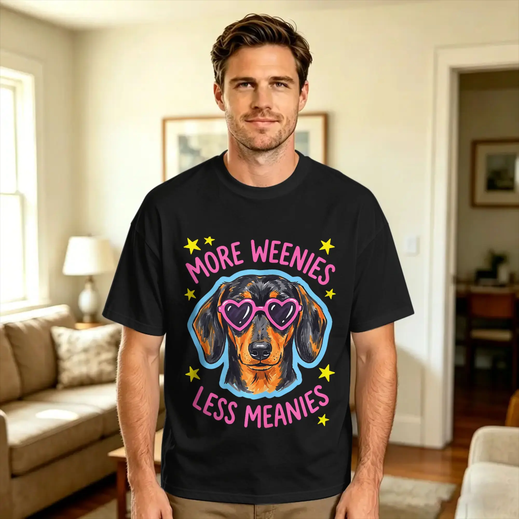 More Weenies Less Meanies Dachshund Dog Lover T Shirt Summer  Harajuku T-Shirts Cotton O Neck Plus Size Top Tees Short Sleeve