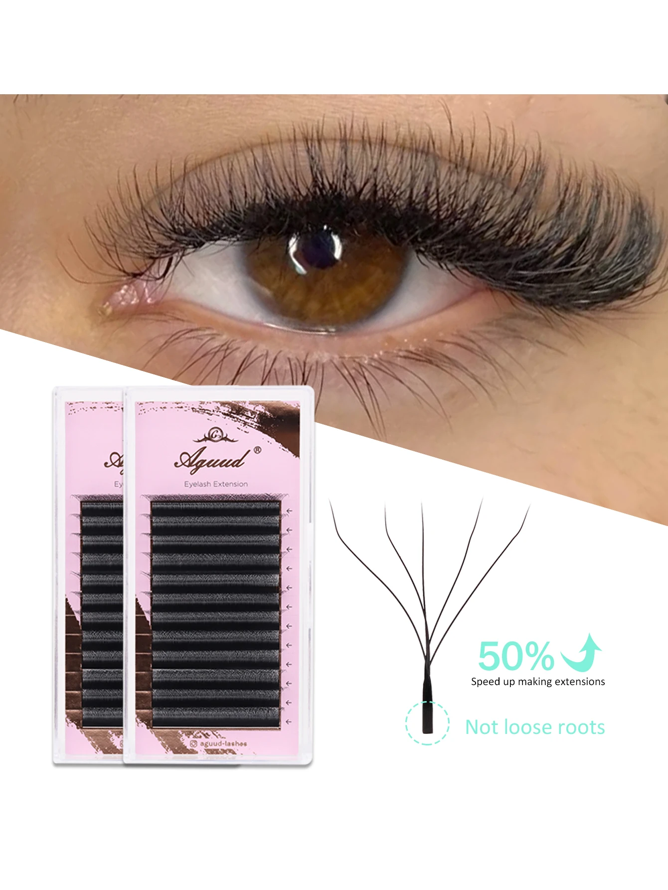 AGUUD Neue 5D W-förmige Wimpernverlängerung, automatisch blühende vorgefertigte Bloom Fans, gewebte Kleeblatt-Wimpern, weiche Feenwimpern aus Faux-Nerz – Detail 5