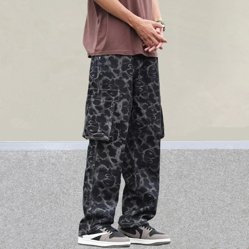 2025 Trashy Y2K Mode Schwarz Leopard Baggy Cargo Neue Jeans Hosen Für Männer 90S Vintage Kleidung Casual Baumwolle Hosen moda Hombre – Detail 7
