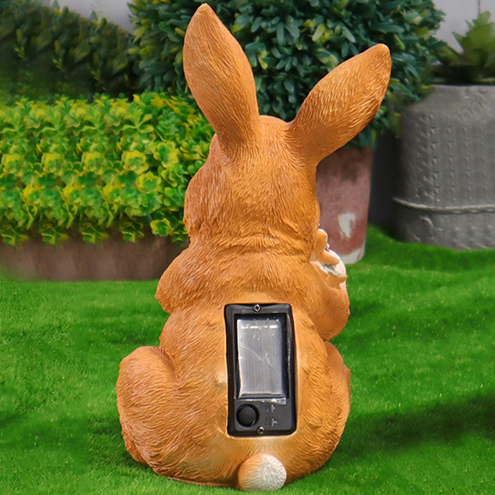 Easter Bunny Figure with Solar Powered Flower Light Waterproof Rabbit Sculpture Cute Bunny Ornament for Patio Yard Lawn Porch