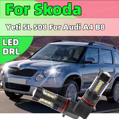 2Pcs LED Daytime Running Lights Canbus P13W DLR Bulb DayLight 6000K For Skoda Yeti 5L 508 For Audi A4 B8 Plug and Play