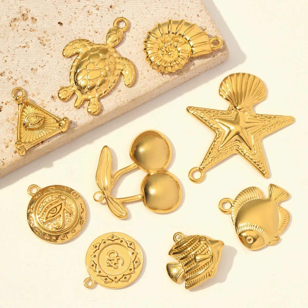 5pcs/Lot Wholesale Stainless Steel Cherry Flower DIY Charms Whale Tail Fish Turtle Necklace Pendants Women Ocean Animal Jewelry