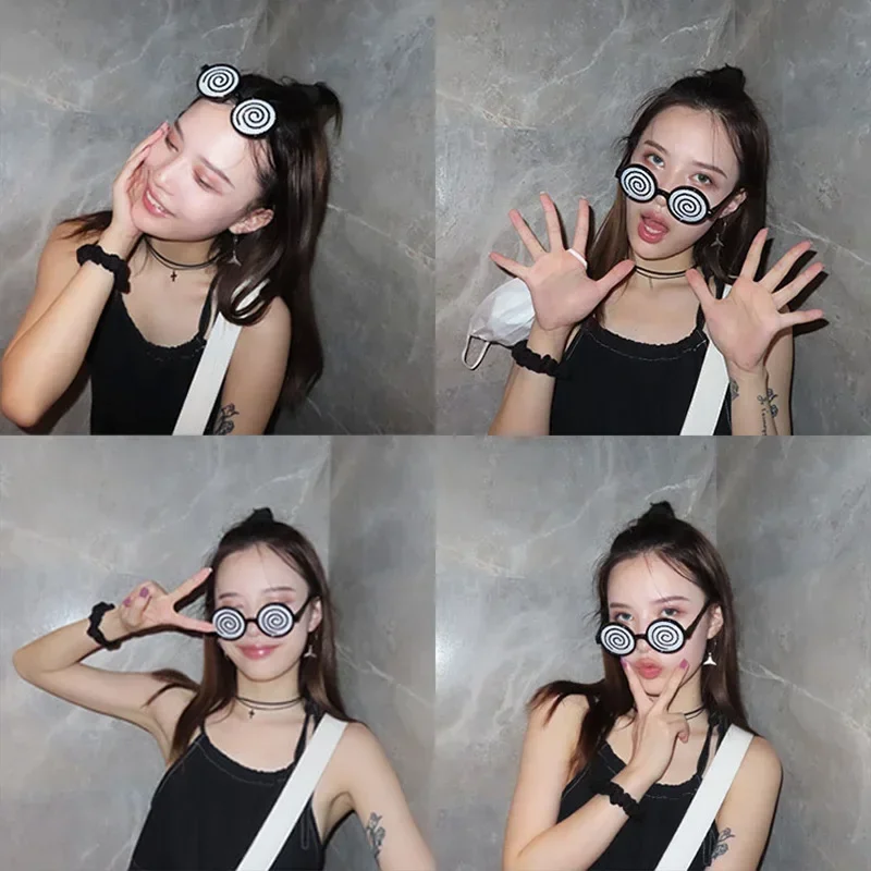 2024 New Cosplay Glasses Vertigo Pattern Funny Decorative Glasses Anime Dizzy Eyeglasses Halloween Costume Accessory