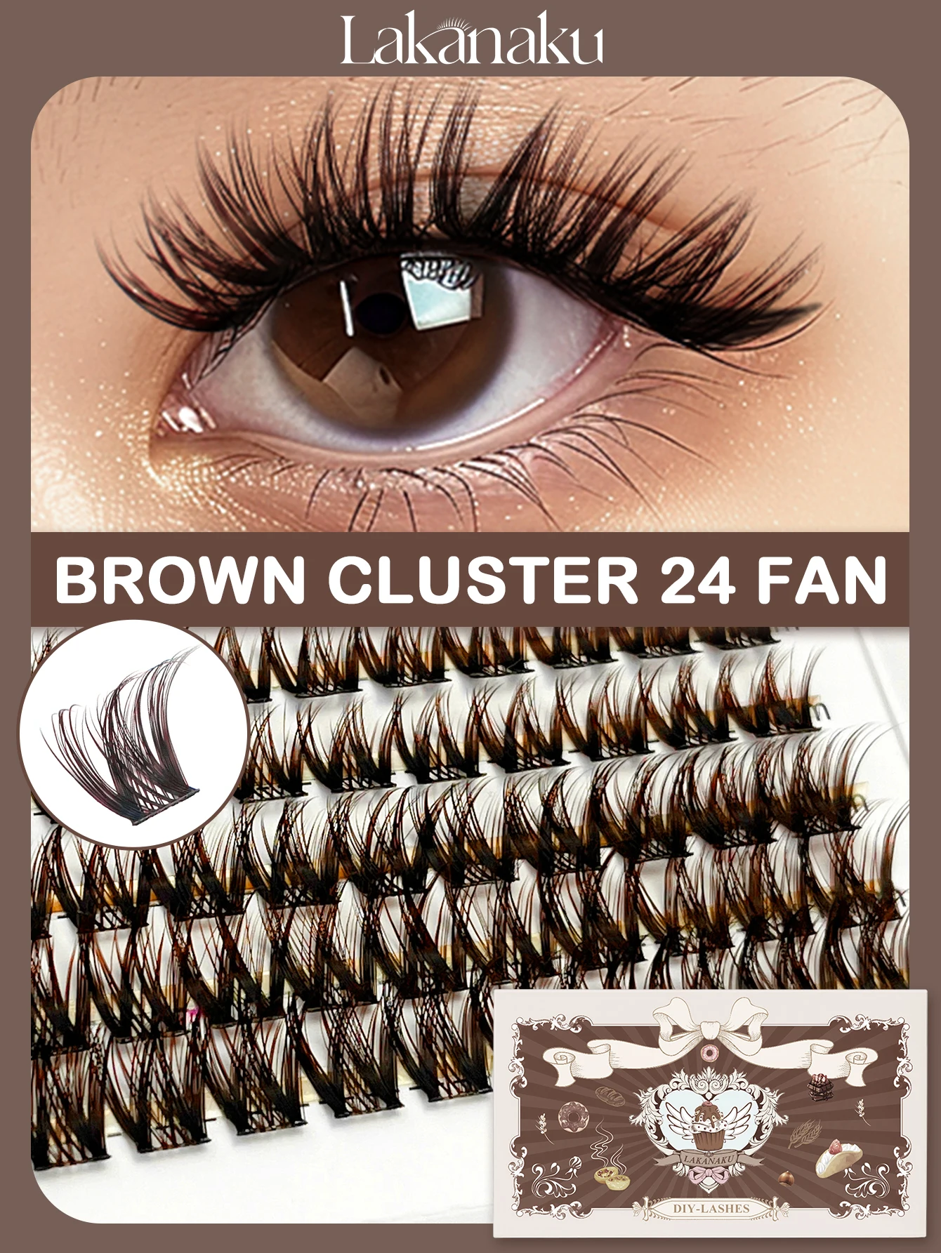 LAKANAKU Cashmere DIY Brown Cluster Lashes Natural Soft Brown Eyelashes Extension False Lashes Save Time For Beginner Makeup