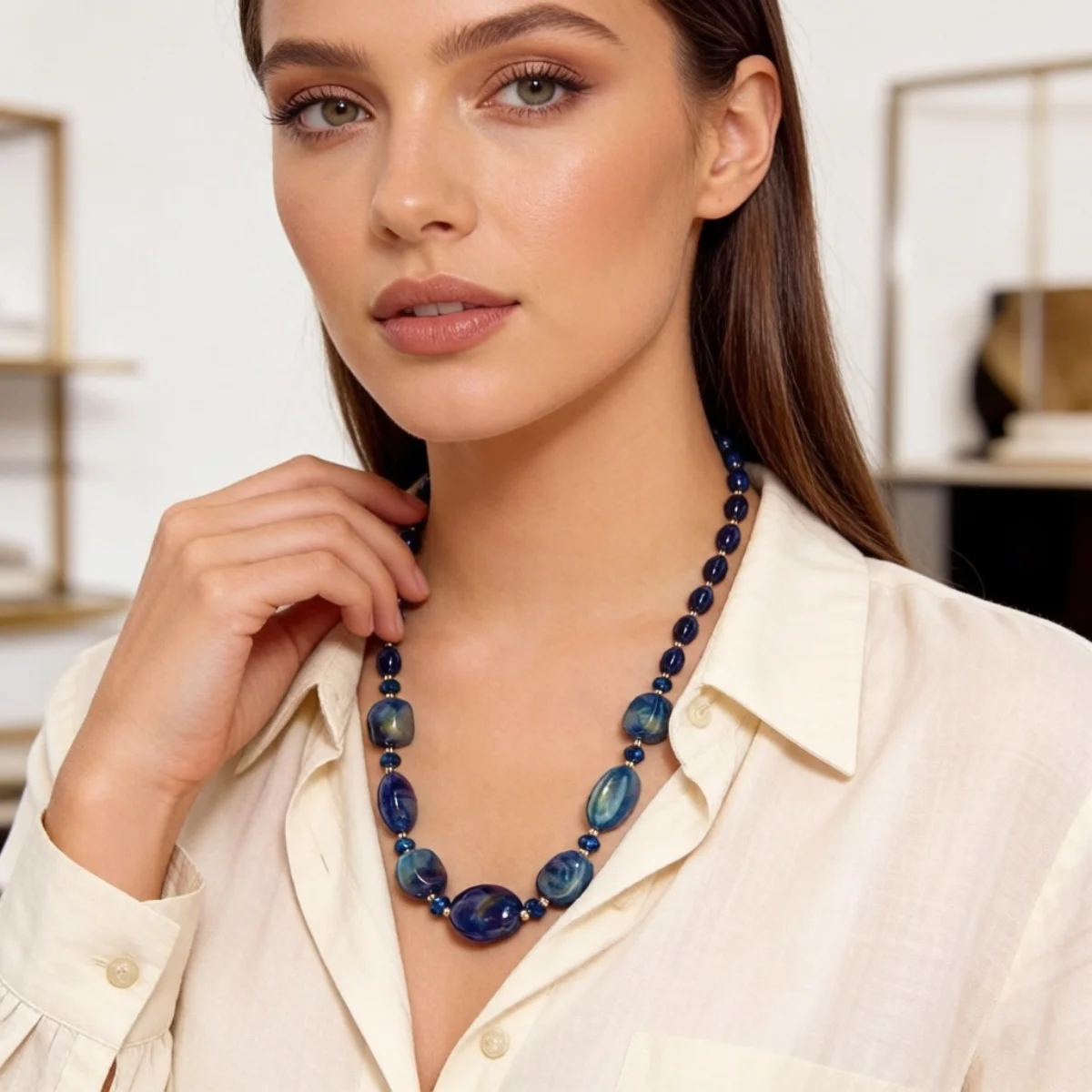 Trendige Punk-Halskette mit unregelmäßigen Harzperlen für Damen und Herren, minimalistische geometrische Acryl-Kristallperlen, Choker, Partyschmuck – Detail 6