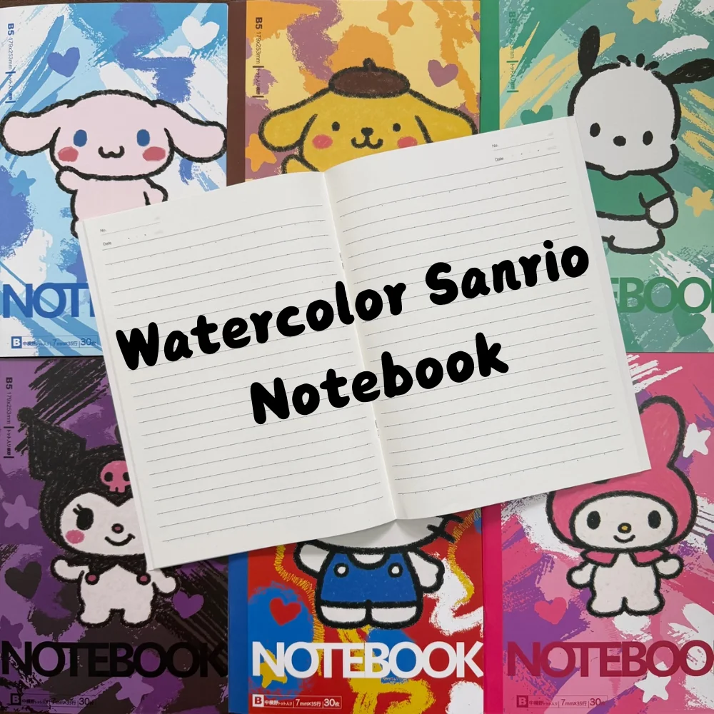 Cuaderno Sanrio 2026 de Acuarela, 1/3/6 Unidades, Regalo de Cumpleaños para Niños, Libro de Aprendizaje de Dibujo de Anime y Caricaturas, Cuaderno de Dibujo Horizontal B5 para Clases