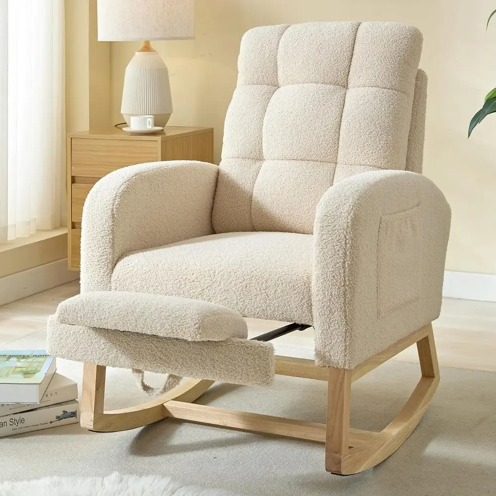 Apricot Upholstered Rocking Chair with Footrest