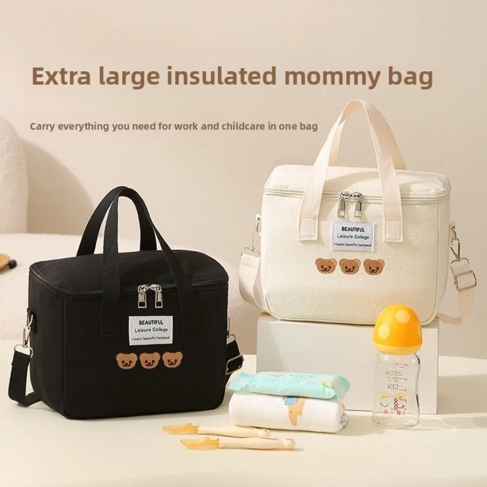 

Simple Canvas Mummy Bag Bear Multifunctional Baby Diaper Organizer Picnic Dinner Container Cartoon Women Handbag Mother