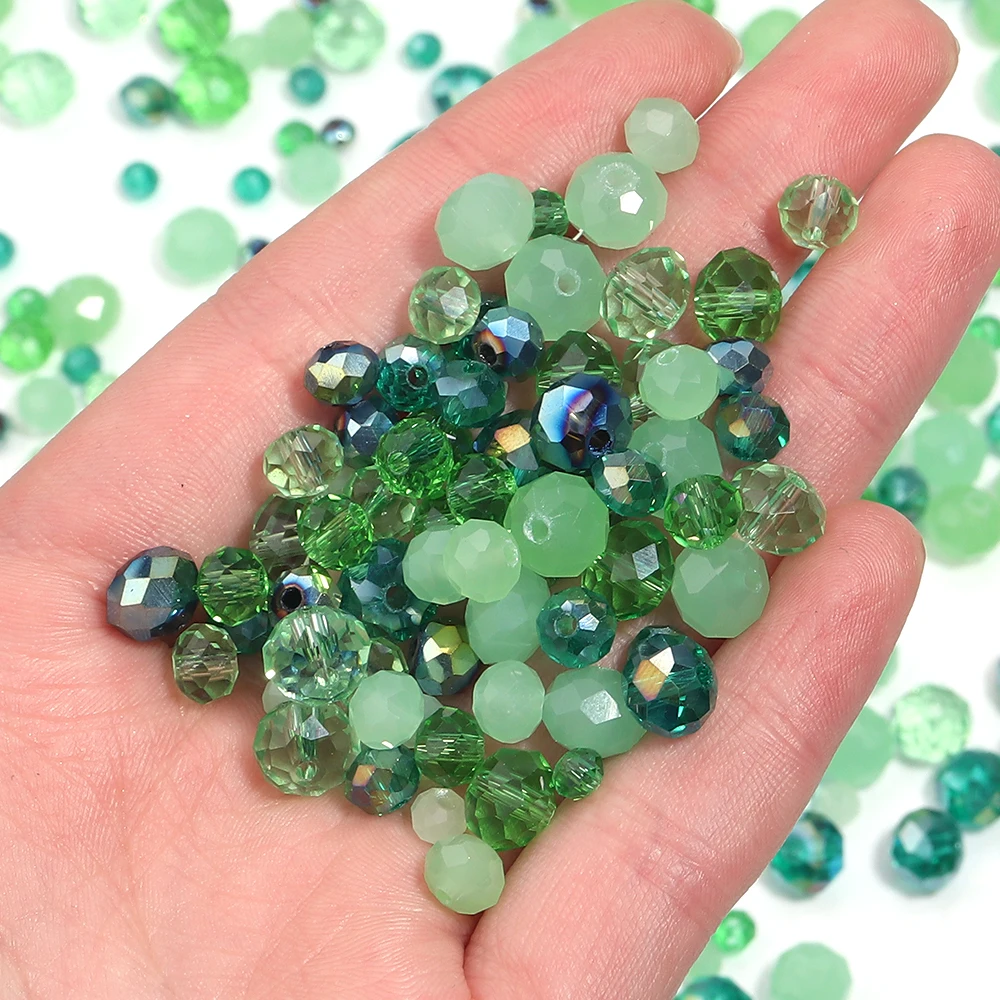 100-200pcs/lot 4/6/8/mm Green Series Faceted Transparent Glass Beads Loose Spacer Beads For Jewelry Making DIY Necklace Bracelet